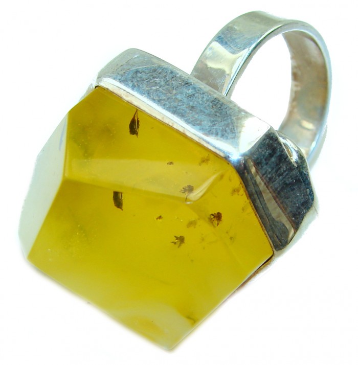 Natural Beauty faceted Baltic Amber .925 Sterling Silver LARGE ring s. 8 3/4 - photo 2
