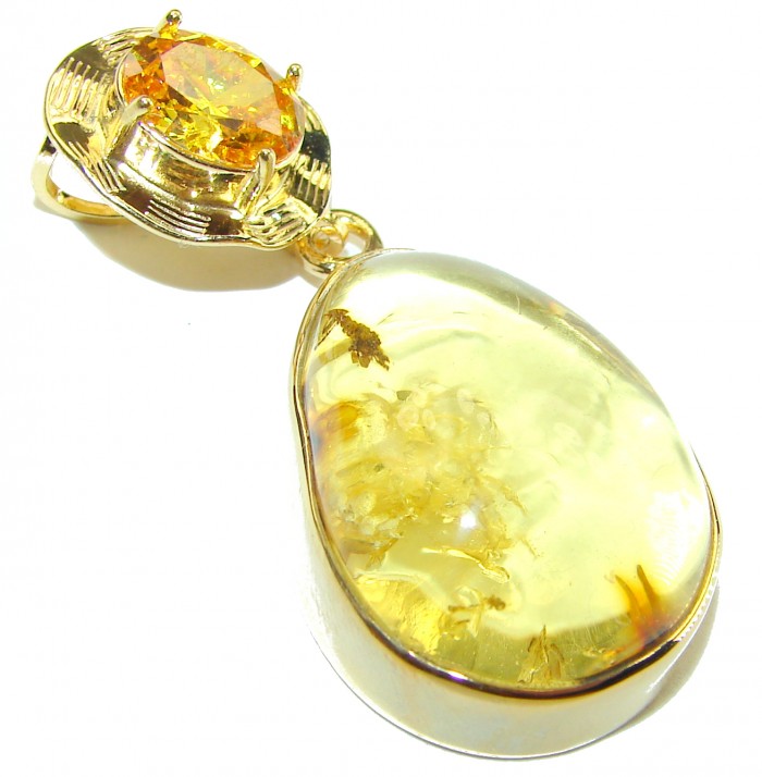 Vintage Beauty authentic Golden Baltic Amber 14K Gold over .925 Sterling Silver handcrafted pendant - photo 1