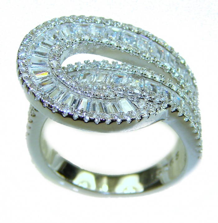 Art Deco 17.2 carat White Topaz 2 tones .925 Silver handcrafted Cocktail Ring s. 7 - Top view of Art Deco 17.2 ct White Topaz ring in .925 silver.