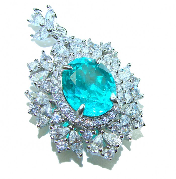 Royal Gem 11.2 carat Paraiba Tourmaline .925 Sterling Silver handmade Pendant - photo 3