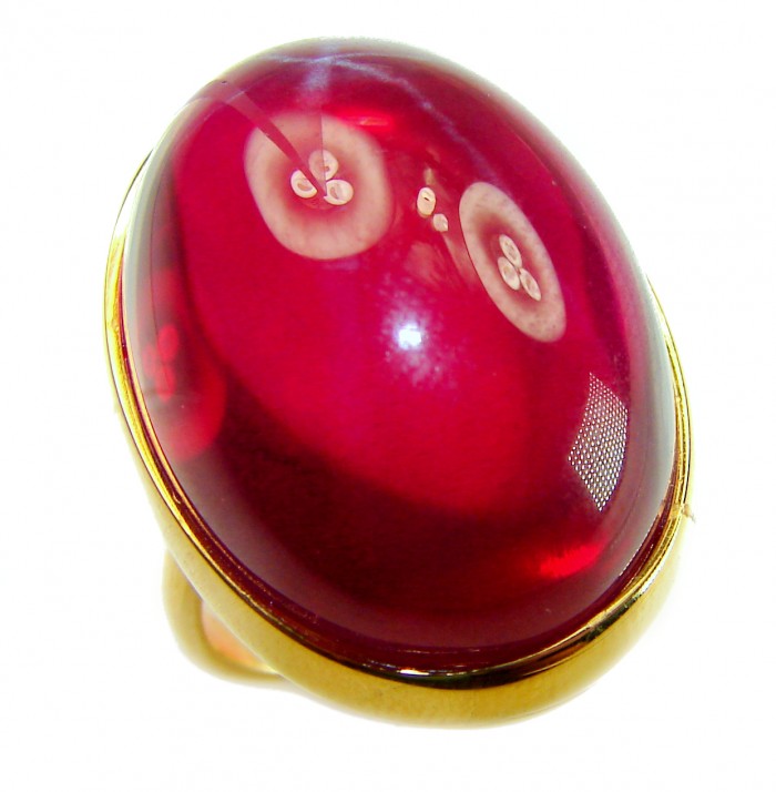 Bella Rosa Genuine 46.5 CARAT Star Ruby .925 Sterling Silver dipped in 18K Gold ovrLarge Statement Ring size 8 - Close-up of Bella Rosa 46.5 carat star ruby ring in gold setting