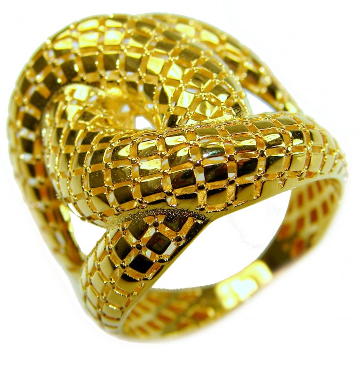 Dubai Style .925 Sterling Silver dipped in 22K Gold handmade Large ring size 7 - Close-up of Dubai Style gold-dipped silver ring with intricate design.