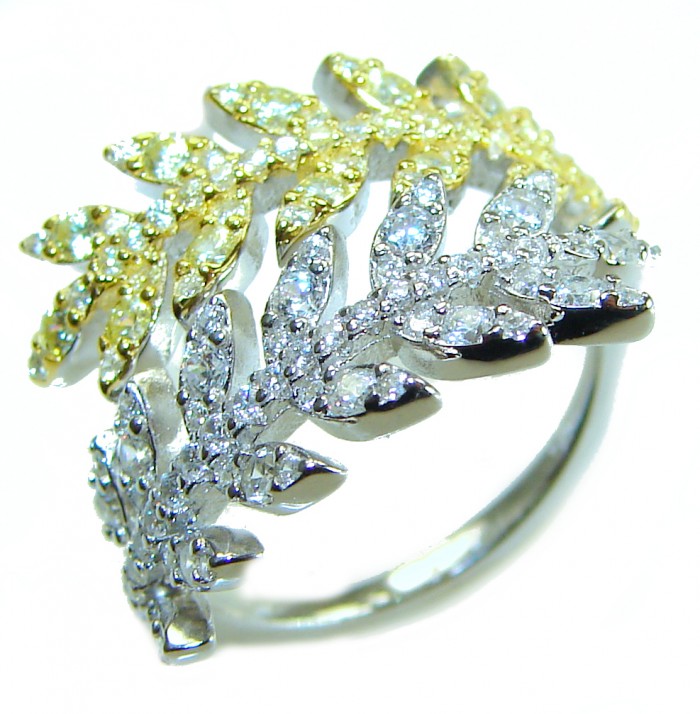 Luxurious authentic 3.5 carat White Sapphire 2 tones .925 Sterling Silver handcrafted Ring size 6 1/4 - photo 3