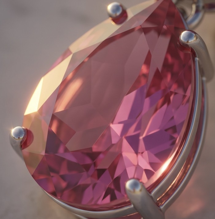 Large - Tiffany - authentic oval cut 49.7 carat Pink Sapphire .925 Sterling Silver handcrafted Earrings - Close-up of oval cut 49.7 carat pink sapphire in metal setting.