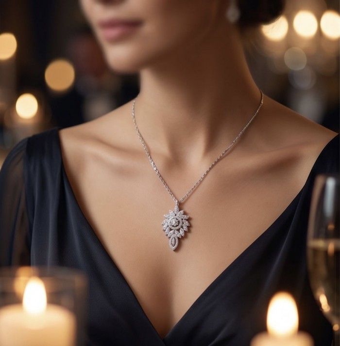 Romantica Precious Natural 4.2 carat White Topaz .925 Sterling Silver handmade necklace - Worn on neck, Romantica 4.2 carat White Topaz pendant with sterling silver