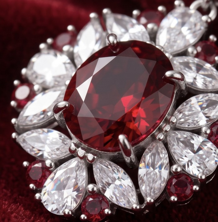 Luxurious 10.9 carat natural Mozambique Ruby .925 Sterling Silver .925 Sterling Silver Statement Necklace - Close-up of Luxurious 10.9 carat natural Mozambique Ruby ring.