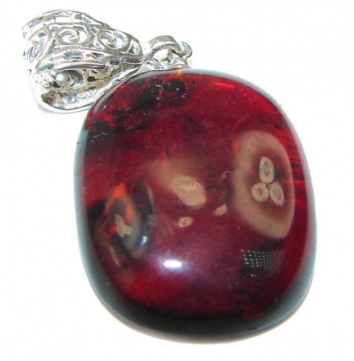 Dark Baltic Amber .925 Sterling Silver handmade Pendant - photo 1