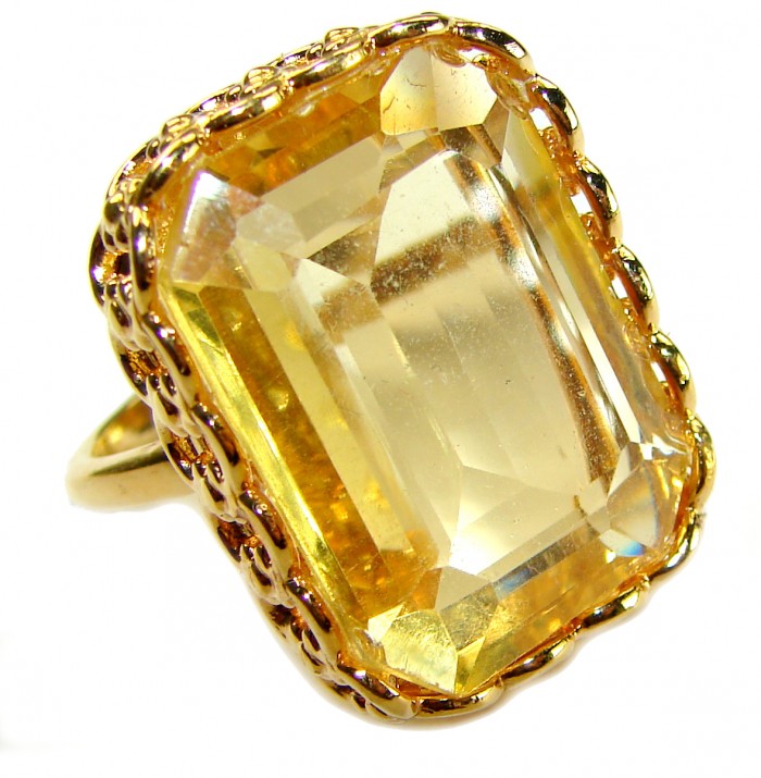 22.8 carat Genuine Lemon Quartz 14K Gold over .925 Sterling Silver handcrafted ring size 9 1/2 - photo 2