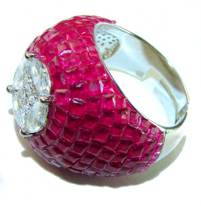 Luxurious Red Beauty 14.1 carat Ruby White Sapphire .925 Sterling Silver handcrafted Ring size 8 adjustable - photo 2