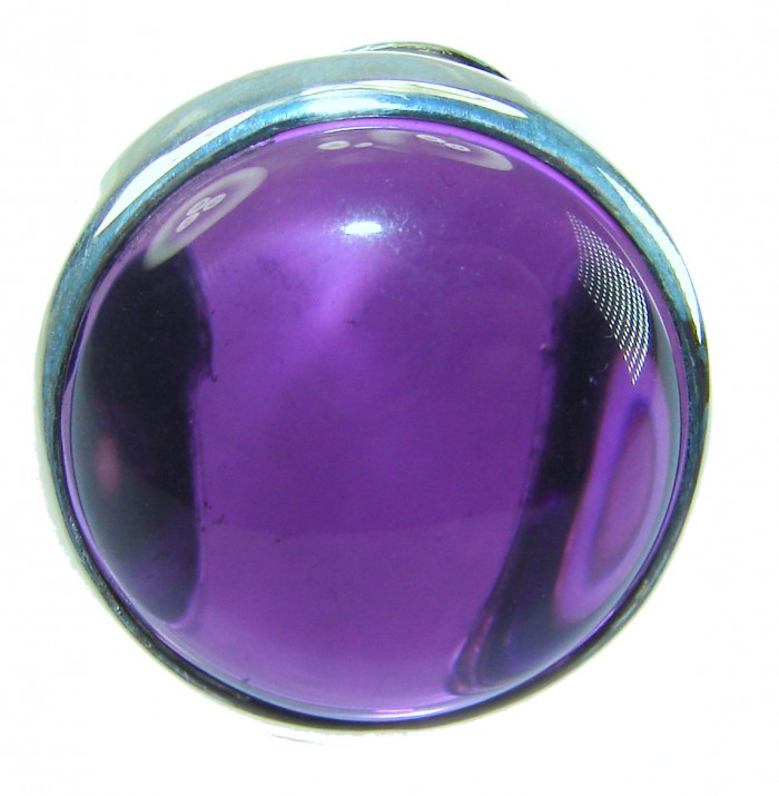 Purple Tear 22.2 carat Amethyst 14K Gold over .925 Sterling Silver Handcrafted Large Ring size 7 adjustable - Close-up of Purple Tear amethyst stone in gold over sterling setting.