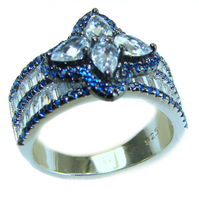 8.8 carat White Topaz Spinel .925 Sterling Silver brilliantly handcrafted ring s. 7 - Sterling silver ring, side view, white topaz and blue spinel setting.