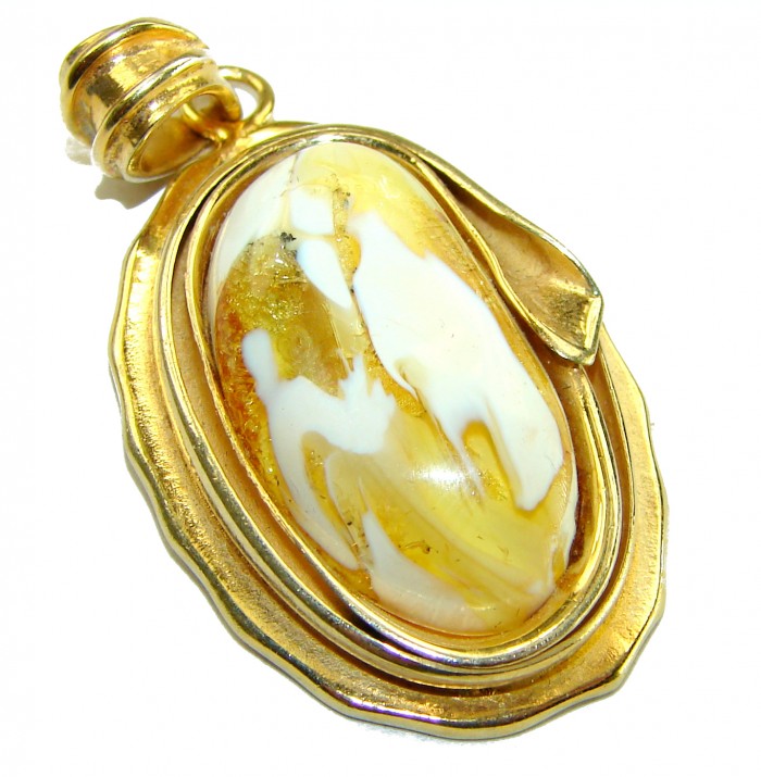 Prehistoric Authentic Buttescotch Baltic Amber 14K Gold over .925 Sterling Silver beautifully handcrafted Pendant - Close-up of Baltic amber pendant in 14K gold setting.