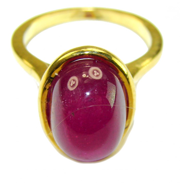 Authentic 10.2 carat Mozambique Ruby 22K Gold over .925 Sterling Silver brilliantly handcrafted ring s. 5 3/4 - Ruby ring in 22K gold, close-up of stone from top view