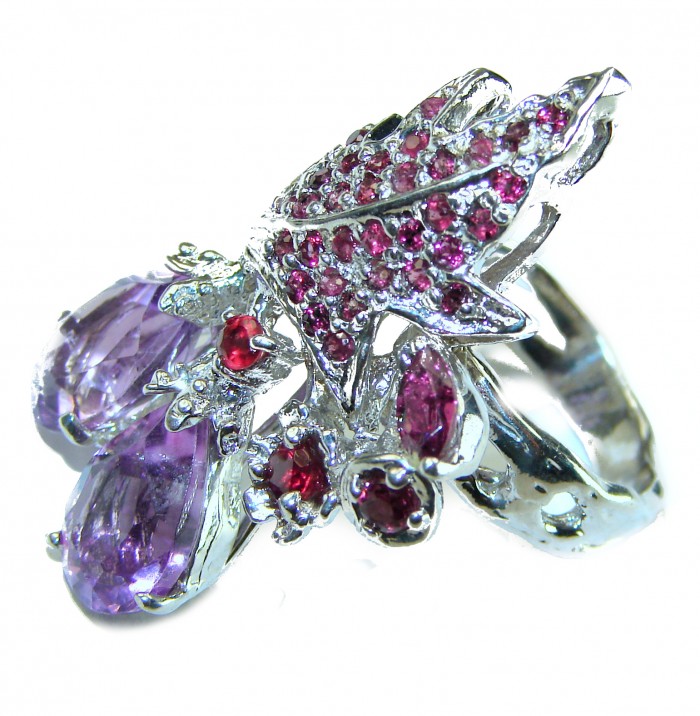 Purple Twilight Authentic Amethyst .925 Sterling Silver handcrafted Large Ring size 7 - photo 1