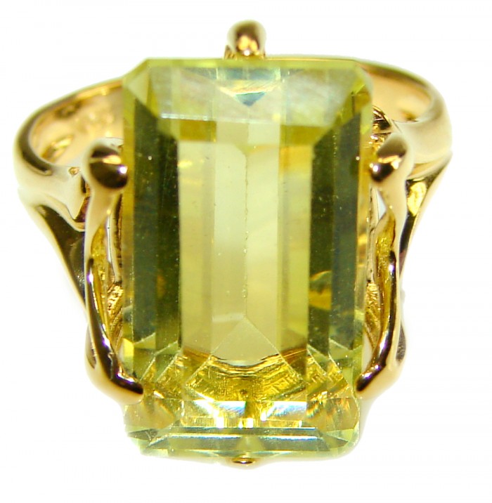 12.8 carat Genuine Lemon Quartz 14K Gold over .925 Sterling Silver handcrafted ring size 7 - photo 3