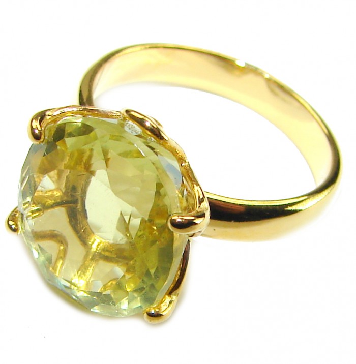 10.8 carat Genuine Lemon Quartz 14K Gold over .925 Sterling Silver handcrafted ring size 7 - photo 1
