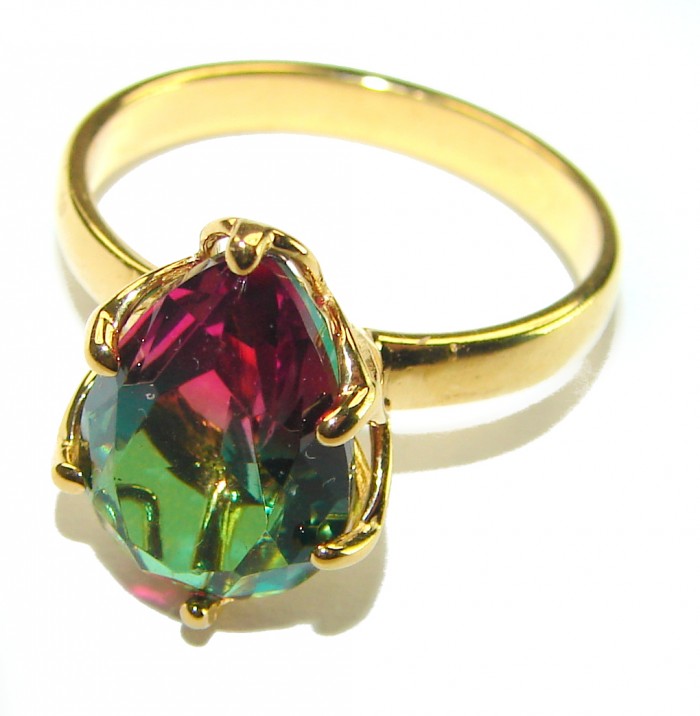 7.9 carat pear cut Brazilian Tourmaline 14K Gold over .925 Sterling Silver Perfectly handcrafted Ring s. 9 - photo 1
