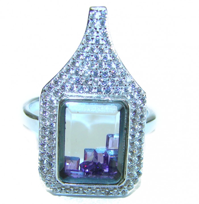 Dramatic design 8.8 carat AUTHENTIC Amethyst .925 Sterling Silver Handcrafted Ring size 8 - photo 3