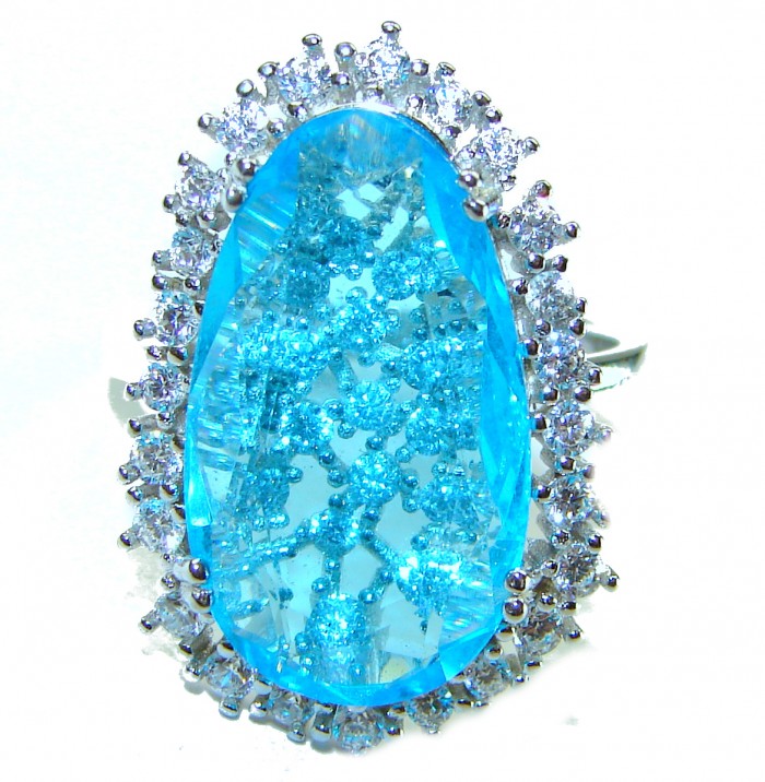 Endless Ocean natural 10.5 carat Swiss Blue Topaz .925 Sterling Silver handcrafted .925 Sterling Silver Handcrafted Ring size 7 - photo 2