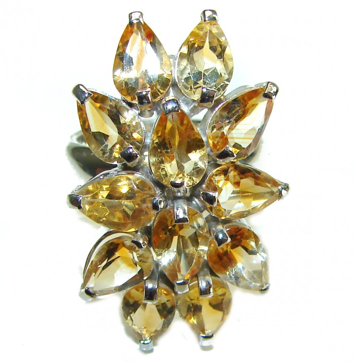 Maria - Magnificent 29.5 carat Golden - yellow Montana Sapphire .925 Sterling Silver handcrafted Ring size 8 - Top view of teardrop-shaped golden-yellow Montana sapphire cluster.