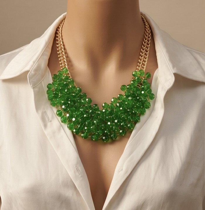 Emma 229.8 carat Green Topaz golden Handcrafted necklace - photo 1