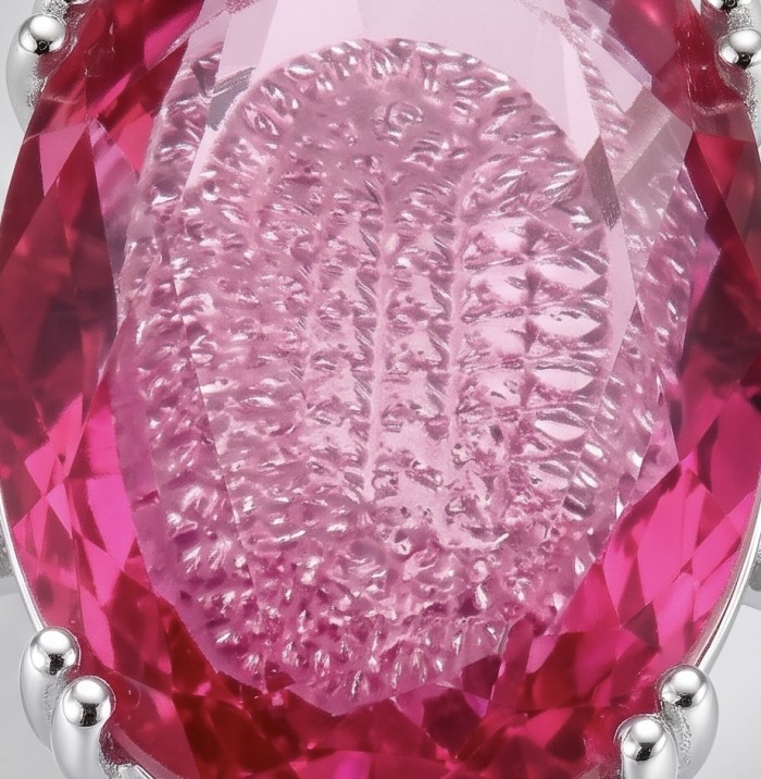Angelina 12.9 carat authentic Pink Tourmaline .925 Sterling Silver Handcrafted Ring size 7 - Close-up of a pink tourmaline stone in sterling silver setting.
