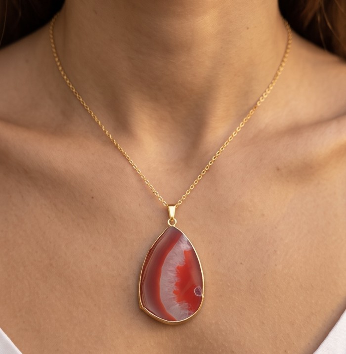 Talisman to banish fear and inspire action - Natural Carnelian Agate golden Necklace - photo 2