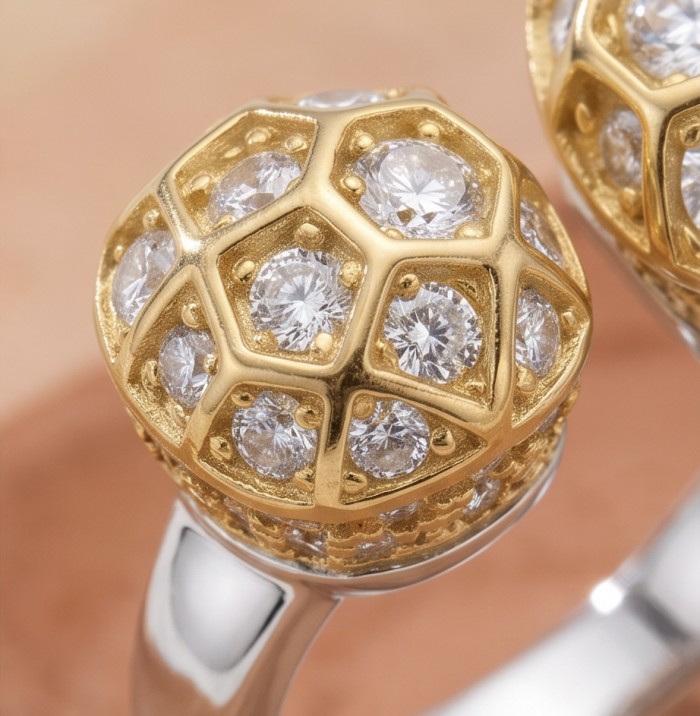 Luxurious 3.8 carat White Topaz 14K Gold over .925 Sterling Silver handcrafted Statement Ring size 7 - Close-up of 3.8 carat white topaz in 14K gold over sterling silver ring.