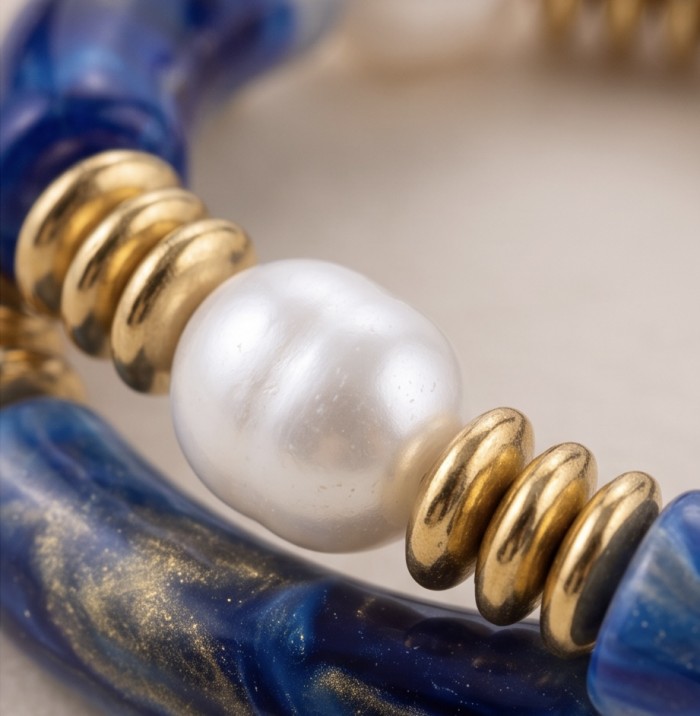 Vintage style Luxurious Blue Resin Golden stretch Bracelet - photo 3