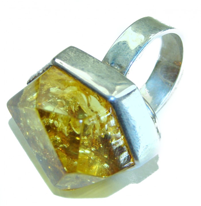 Modern Concept Natural Faceted Baltic Amber .925 Sterling Silver ring s. 8 adjustable - photo 2