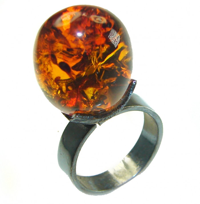 Large Authentic Baltic Amber .925 Sterling Silver handcrafted ring s. 8 adjustable - photo 2