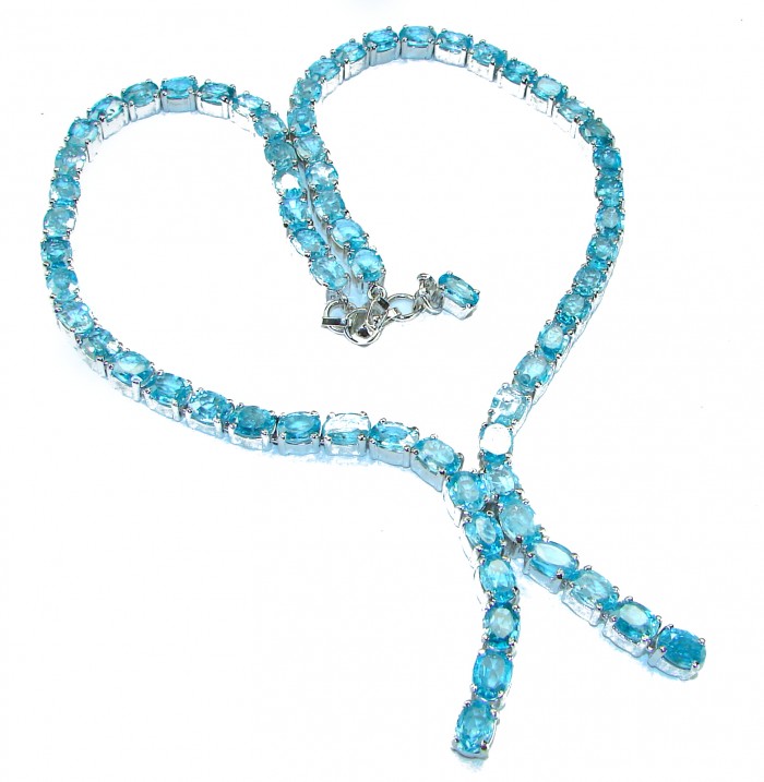 Blue Beauty 245.5 carat Swiss Blue Topaz .925 Sterling Silver handmade Large Solid Statement necklace - photo 4