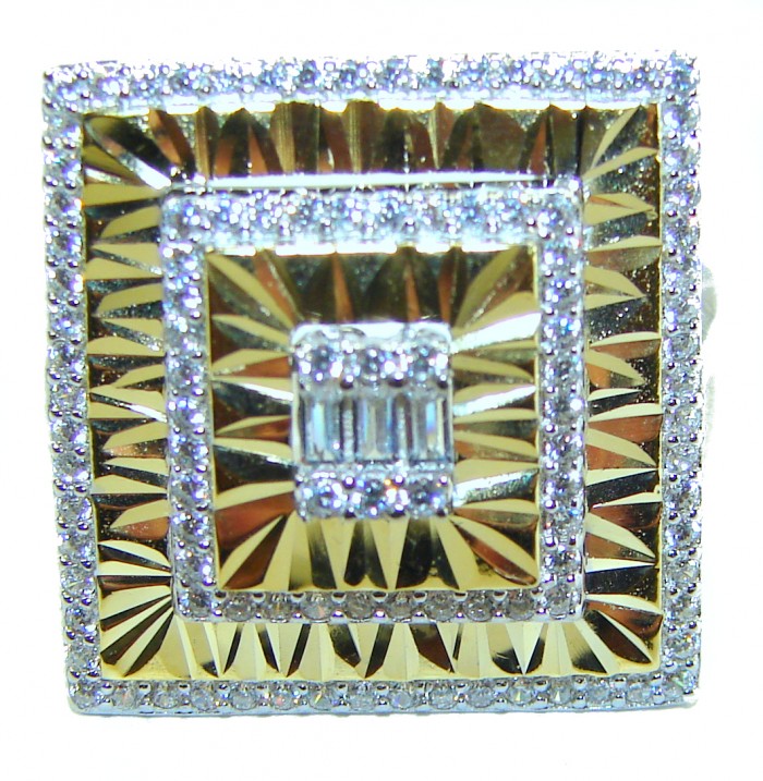 Art Deco 18.2 carat White Topaz 14K Gold over .925 Silver handcrafted Cocktail Ring s. 7 - Close-up of Art Deco ring with white topaz and gold detailing