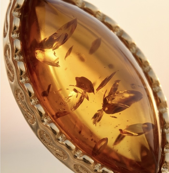 Serenity - Authentic Baltic Amber .925 Sterling Silver handcrafted earrings - Close-up of amber stone with .925 silver detailing
