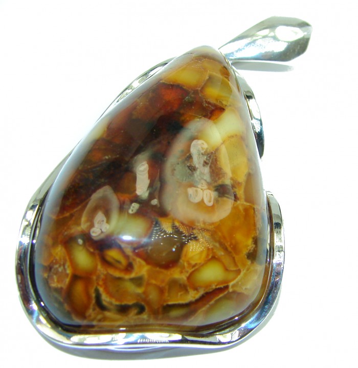 Incredible LARGE Genuine Baltic Amber .925 Sterling Silver handmade pendant - photo 1