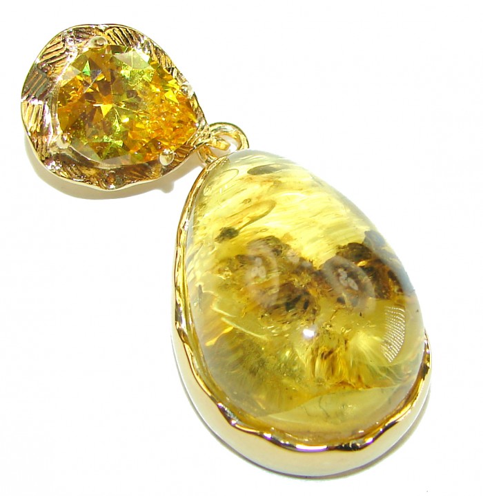 Vintage Beauty authentic Baltic Amber 14k Gold over .925 Sterling Silver handcrafted pendant - photo 3