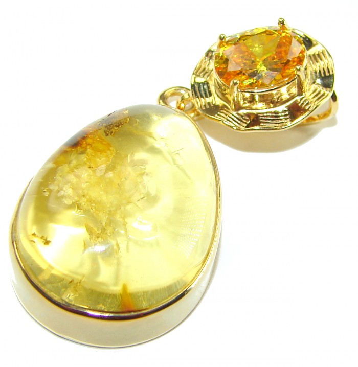 Vintage Beauty authentic Golden Baltic Amber 14K Gold over .925 Sterling Silver handcrafted pendant - photo 2