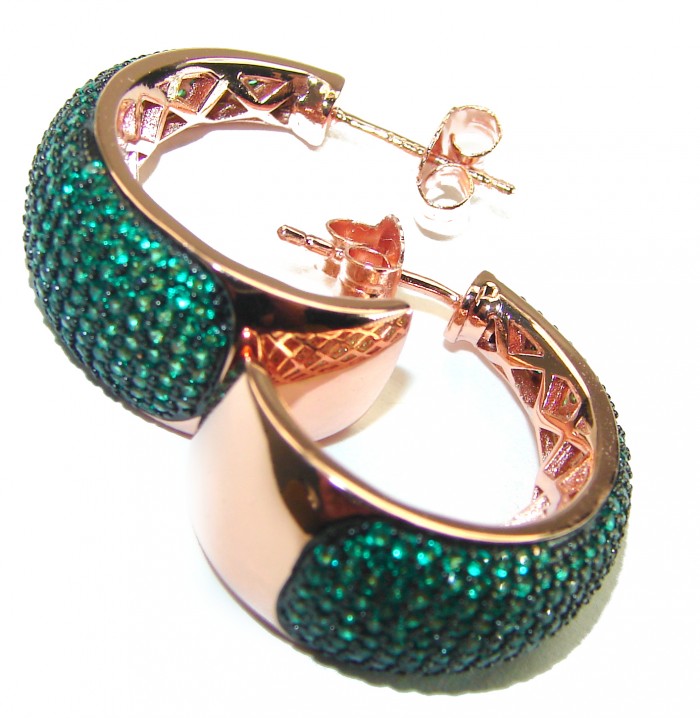 Truly Spectacular Emerald 14K Rose Gold over .925 Sterling Silver handmade Earrings - photo 2