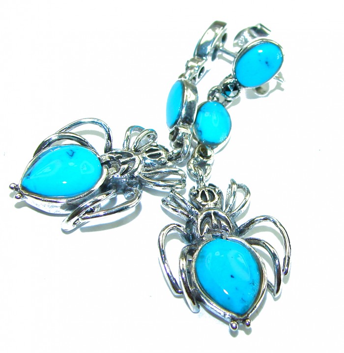 Spiders Natural Turquoise .925 Sterling Silver handmade stud earrings - photo 2