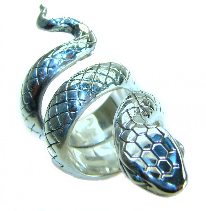 Large Boa Snake .925 Sterling Silver handcrafted Statement Ring size 5 - photo 3