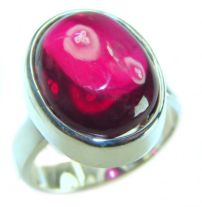 Bellezza Genuine 10.5 CARAT Ruby .925 Sterling Silver Statement Ring size 7 adjustable - Close-up of Bellezza 10.5 carat ruby ring in .925 sterling silver.
