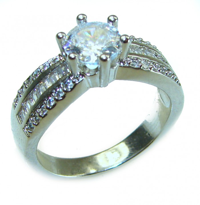 6.8 carat White Topaz .925 Sterling Silver brilliantly handcrafted ring s. 9 - Side view of 6.8 carat white topaz ring in .925 sterling silver.