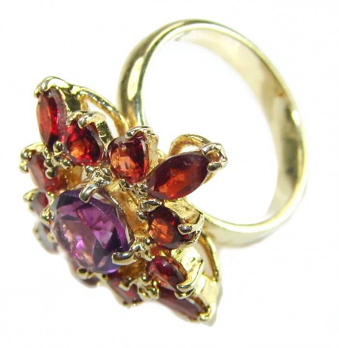 14.5 carat Amethyst 14K Gold over .925 Sterling Silver Handcrafted Huge Ring size 7 - Close-up of Amethyst ring in 14K Gold over Sterling Silver.