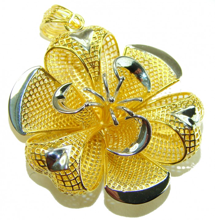 Dubai Style - Golden Rose .925 Sterling Silver dipped in 22K Gold handmade Pendant - Top view of Dubai Style golden rose pendant with intricate details.