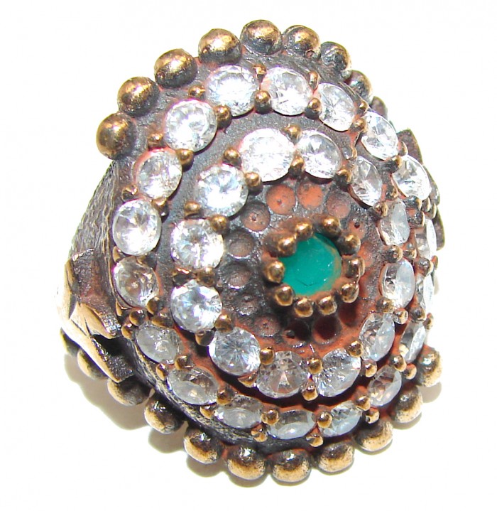 Victorian Style created Emerald & White Topaz Copper over Sterling Silver ring; s. 6 - photo 1