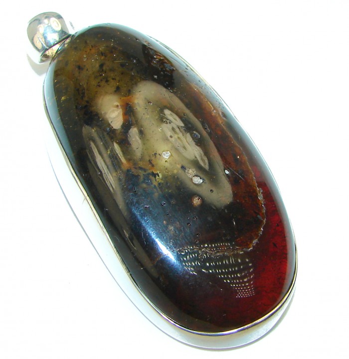 LARGE Golden Amber .925 Sterling Silver handmade Pendant - photo 1