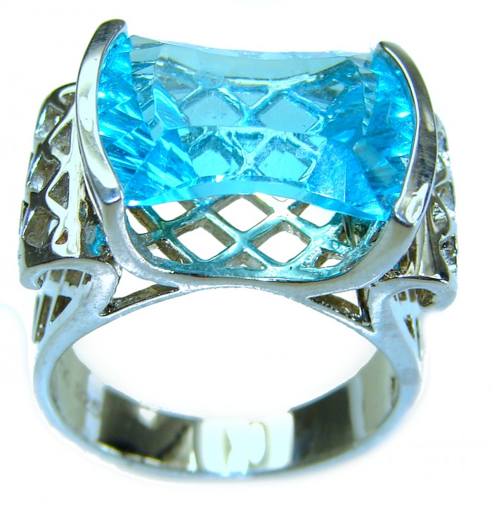 Aqua 22.5 carat Swiss Blue Topaz .925 Sterling Silver ring size 9 - photo 1