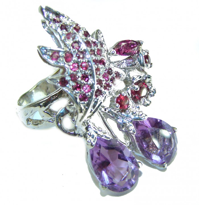 Purple Twilight Authentic Amethyst .925 Sterling Silver handcrafted Large Ring size 7 - photo 3