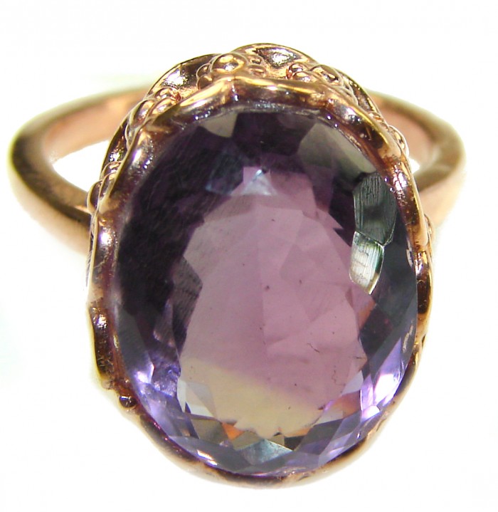 Dramatic design 18.5 carat Amethyst 14K Rose Gold over .925 Sterling Silver Handcrafted Ring size 7 1/4 - photo 2