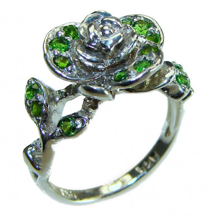 Green Rose Authentic 2.2 carat Emerald .925 Sterling Silver handmade Cocktail Ring s. 5 1/2 - photo 3
